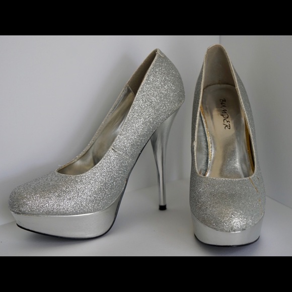 Shoes - Silver Glitter Platform heels